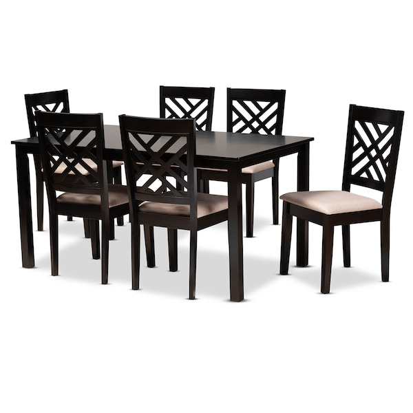 Baxton Studio Caron Sand Upholstered Espresso Brown Finished Wood 7-Piece Dining Set 162-10525-10519 - main